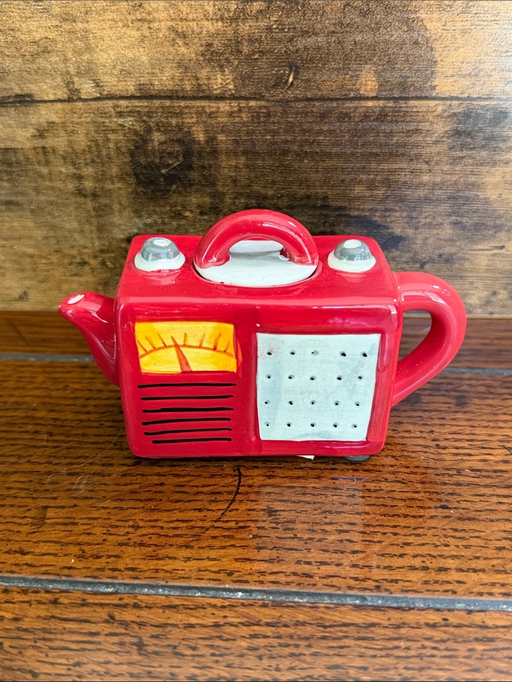 Red Ceramic Radio Teapot - Decorative Home Accent